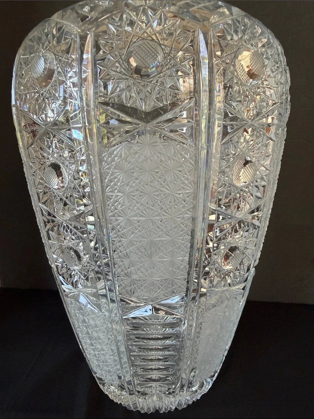 17” MASSIVE Tall Bohemian Cut Crystal Bough Vase!!!!!